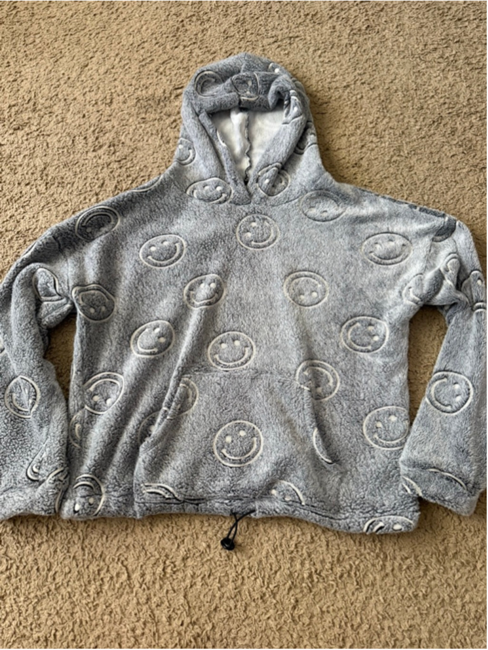 Girls No Boundaries Gray White Smiley Face Fleece Hoodie M